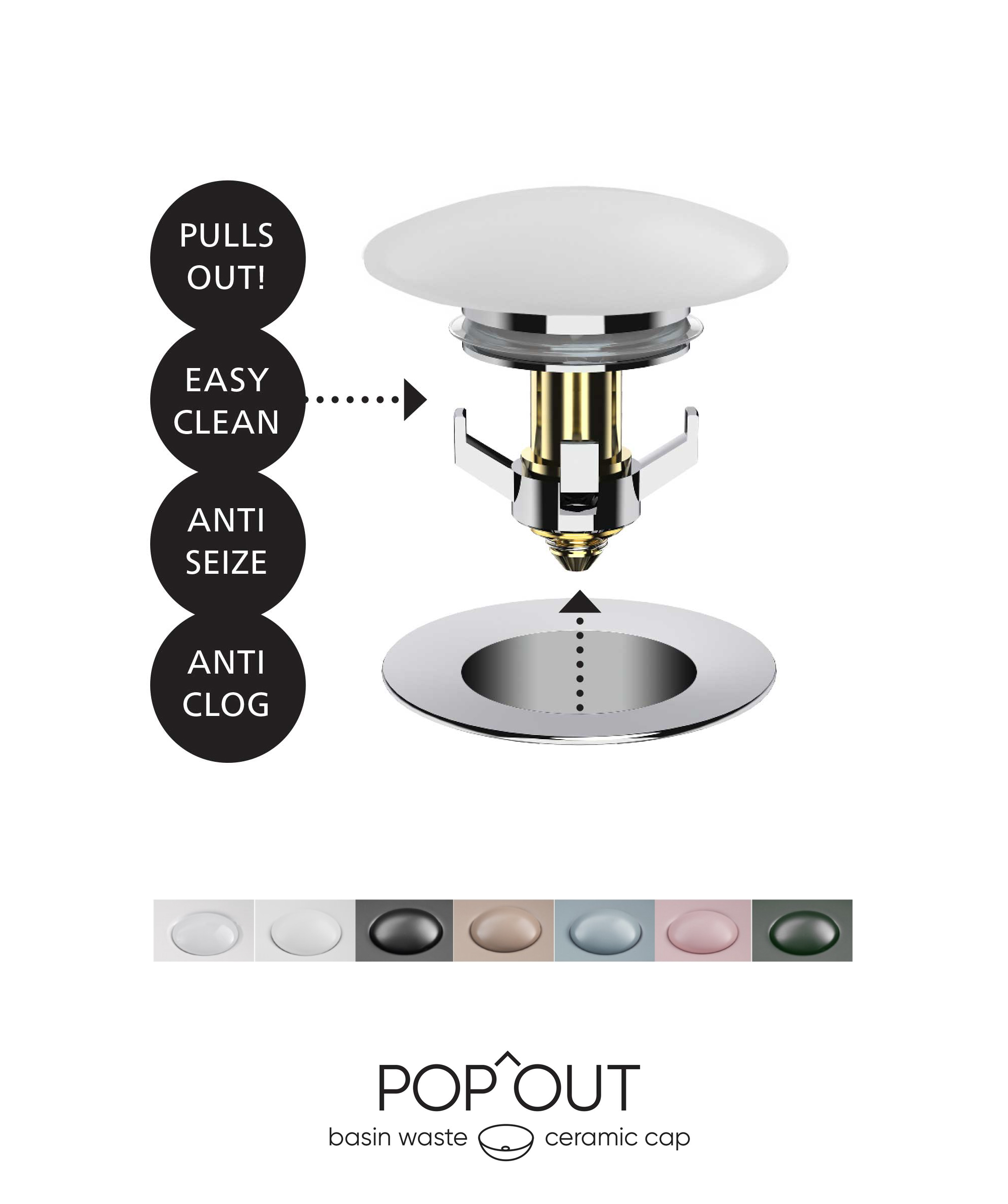 Ceramic Pop-out Basin Waste – ceramic cap and chrome pop-out base