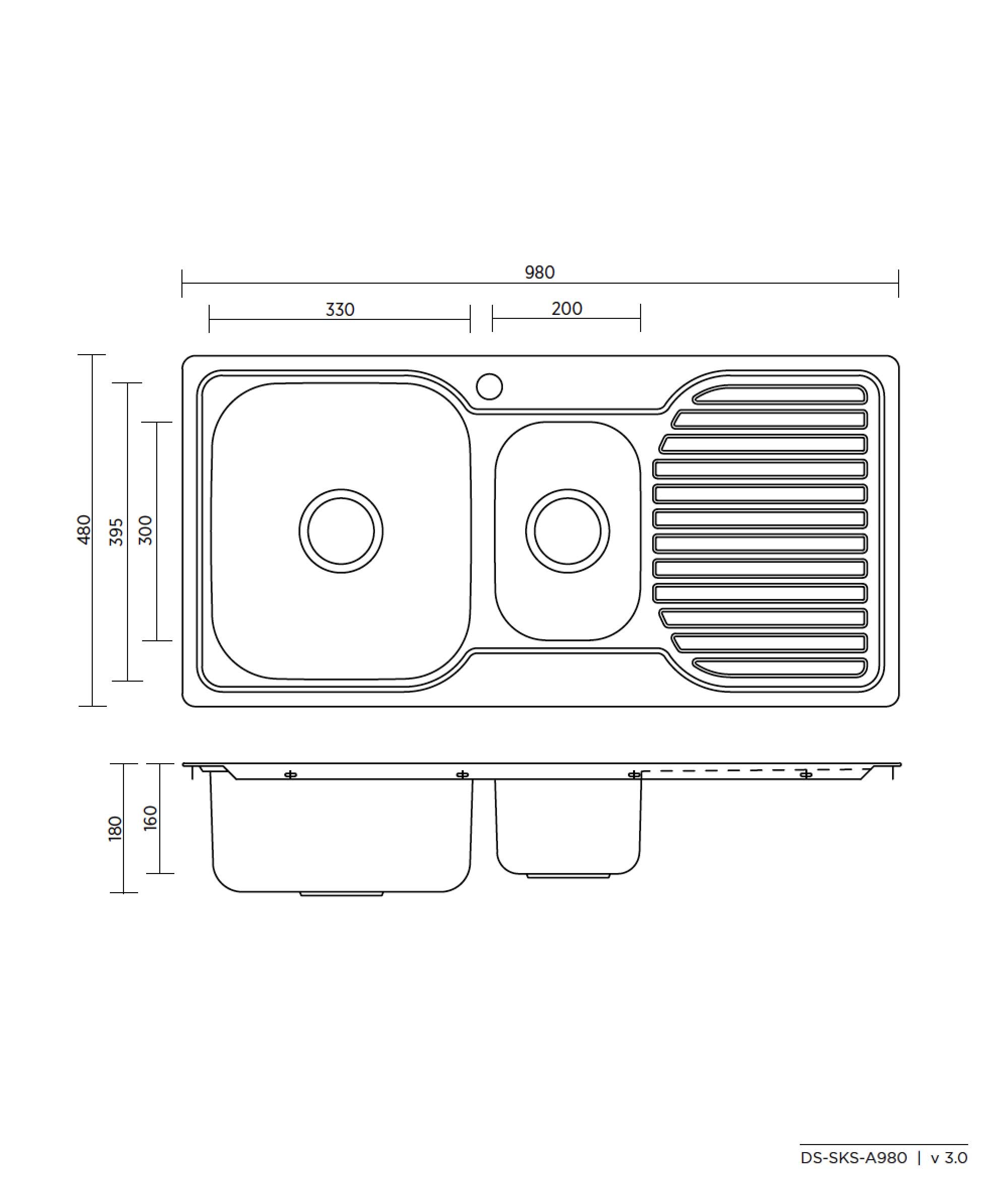 Acero 980 stainless steel sink with drainer | Seima