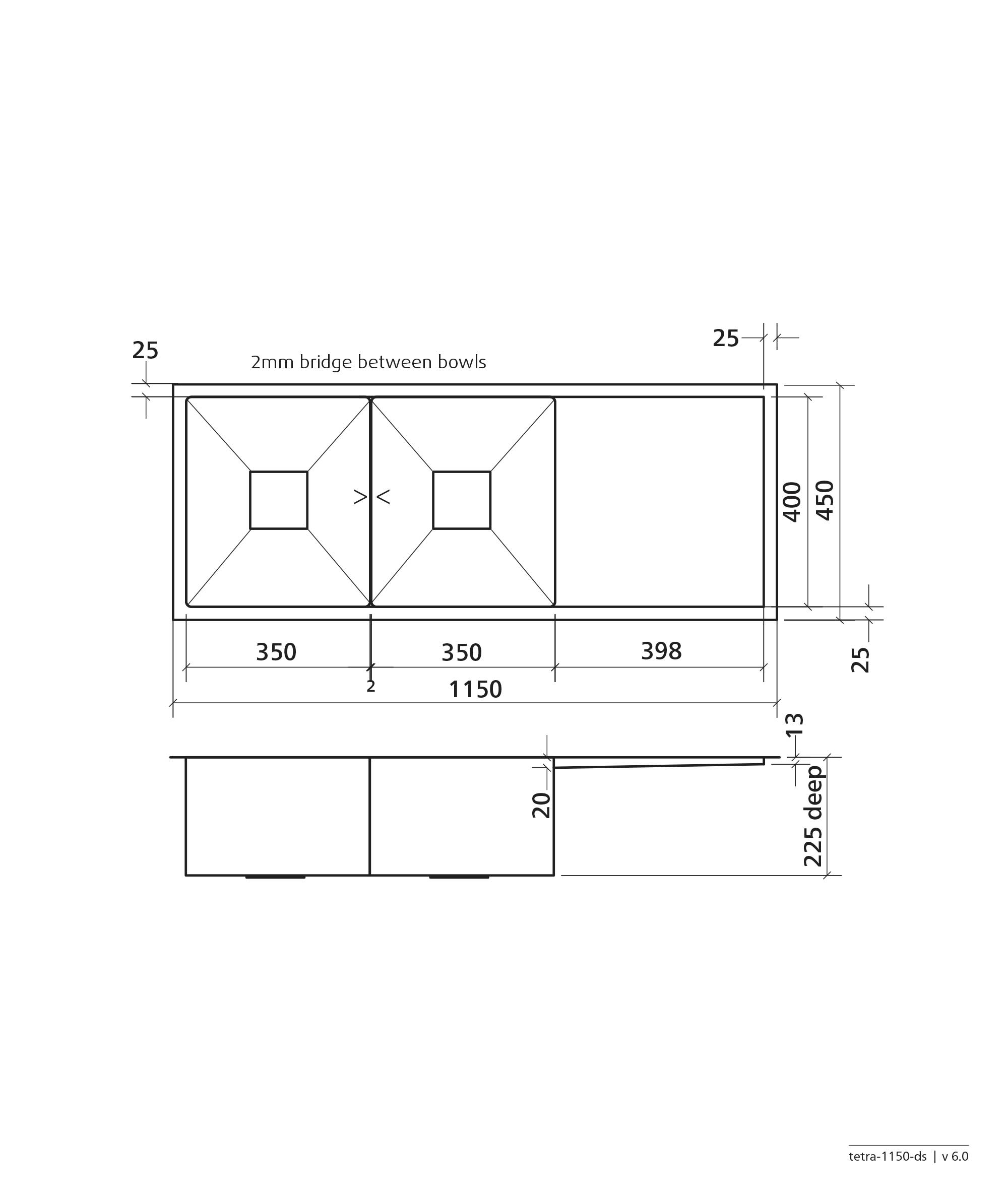 Tetra 1150 Blade stainless steel sink | Seima