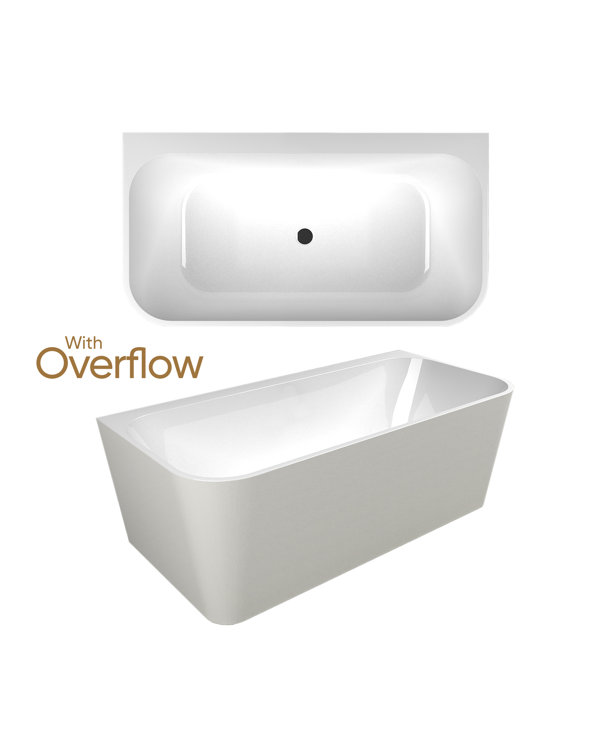 Plati 130 Back-to-wall freestanding bath - with overflow and Pop-out Waste