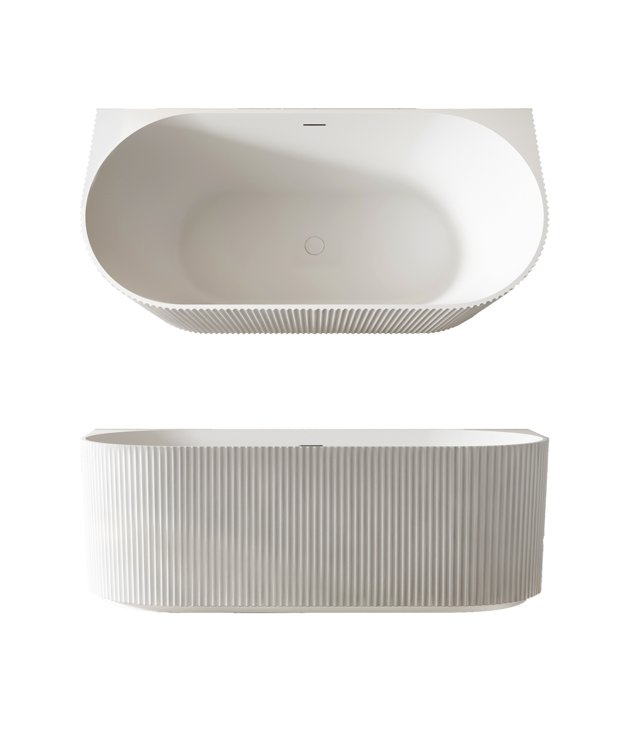 Cleo 115 Fluted Back-to-wall freestanding bath - White Gloss - with integrated slot overflow