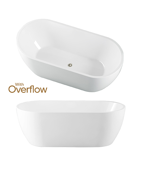 Arko 120 freestandng bath - White Gloss - with Overflow and Pop-out Waste