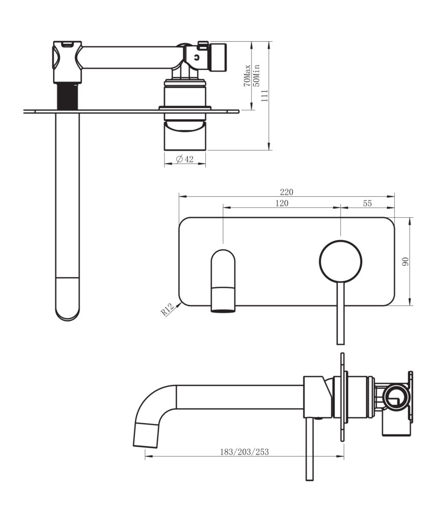 Anson Up Wall Mixer and Spout Set with Full Backplate - Lead Free - Black Matte