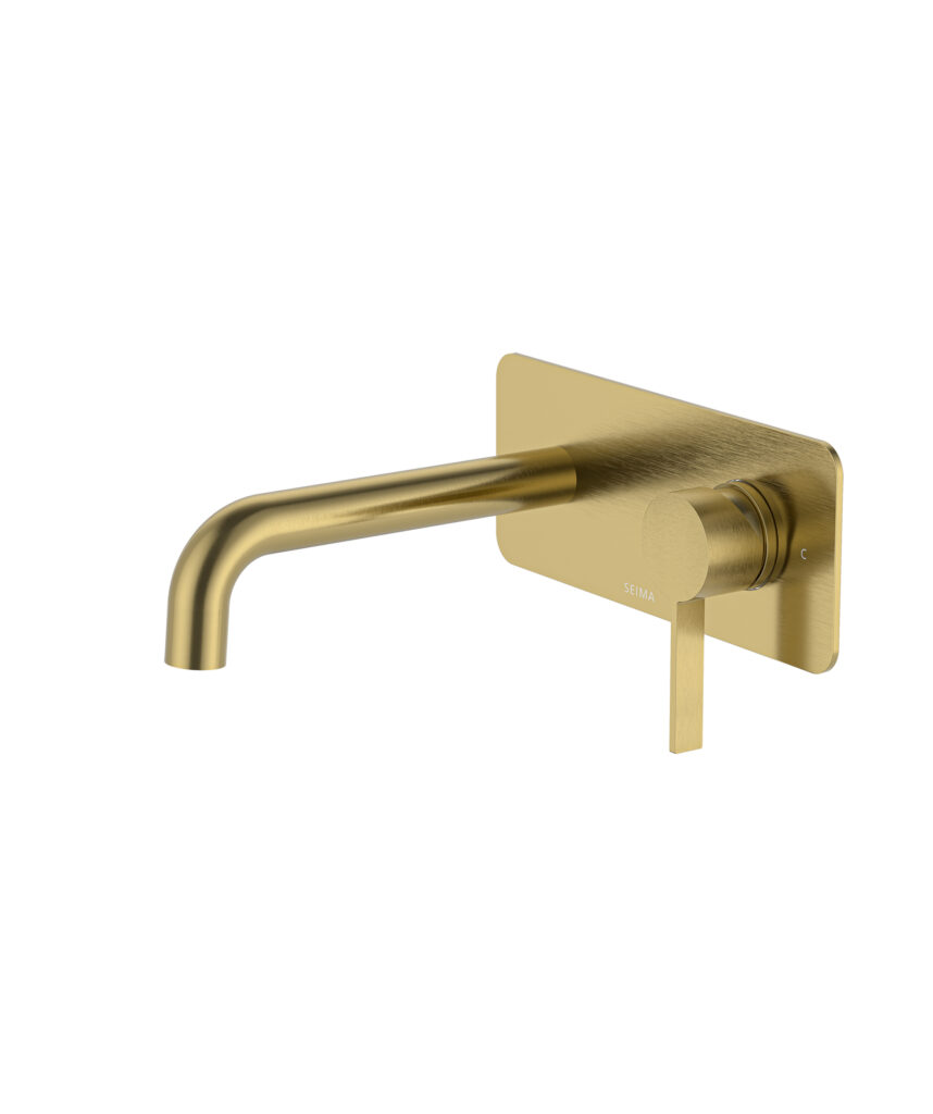 Edge Wall Mixer and Spout Set with Full Backplate - Lead Free - Brushed Gold